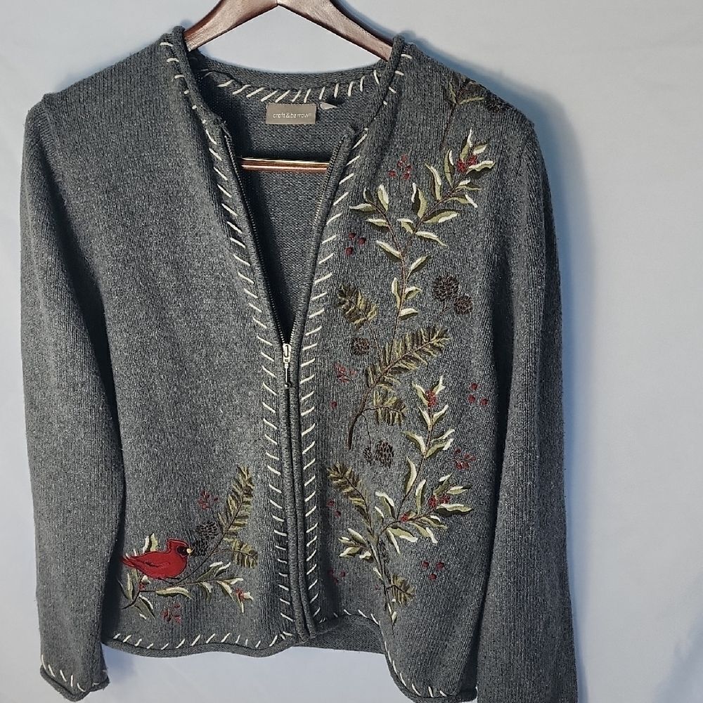 Cardinal Embroidered Sweater Pinecones Cardinal Zip Front